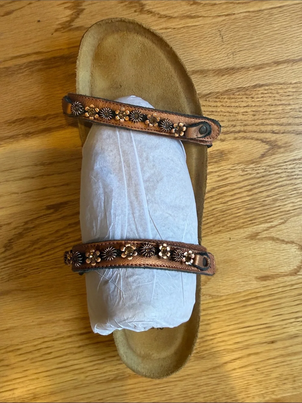 Naot Copper Brown Floral-Stud Double-Strap Slide Sandals